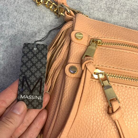 NWT Massini Crossbody Bag Peach Pink Vegan Leather With Fringe Gold Hardware - Picture 7 of 11